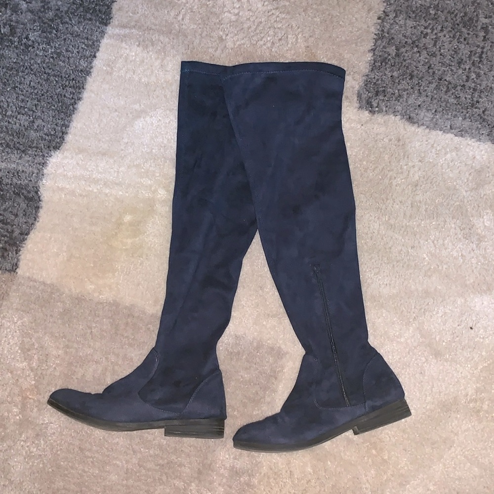 Blue suede over the knee ladies BOOTS.  Size 8